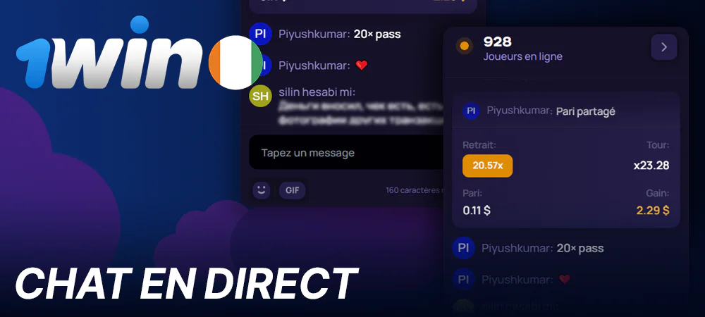 Chat en ligne dans le jeu Lucky Jet sur 1win