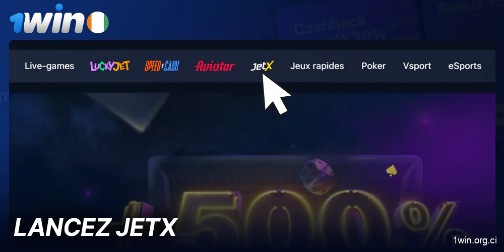 Ouvrir le jeu JetX dans 1Win