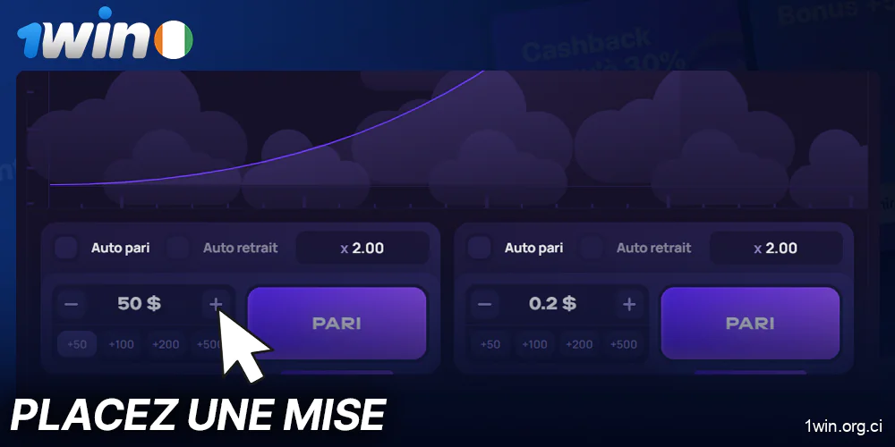 Choisissez la taille de votre mise dans le jeu Lucky Jet sur 1win