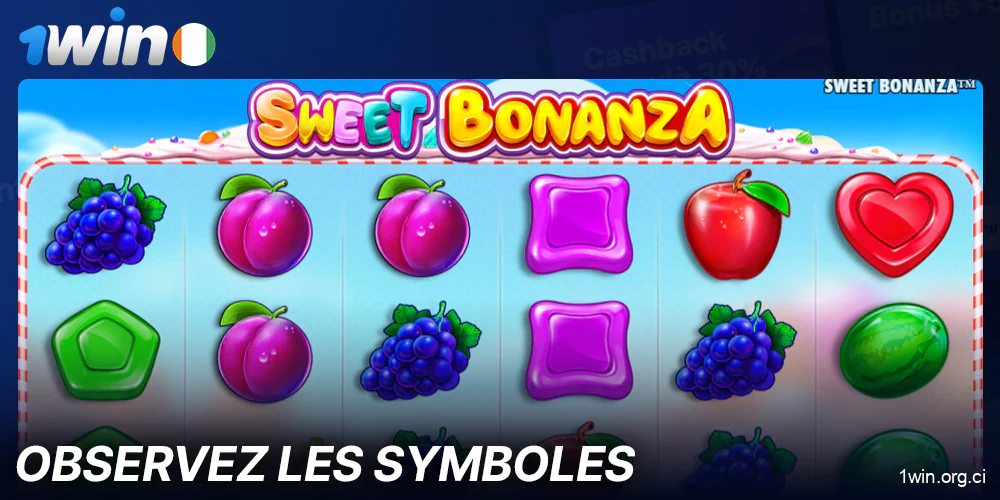 Regardez les symboles de Sweet Bonanza sur 1Win