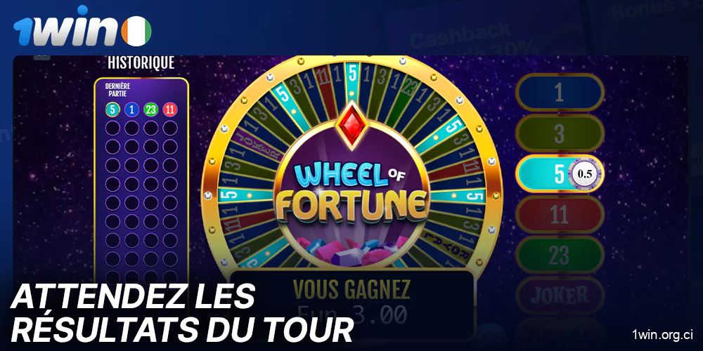Attendez le résultat du jeu La Wheel of Fortune sur 1Win