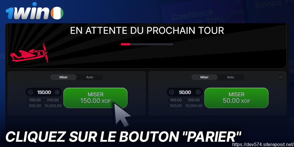 Placez un pari dans le jeu Aviator sur 1Win