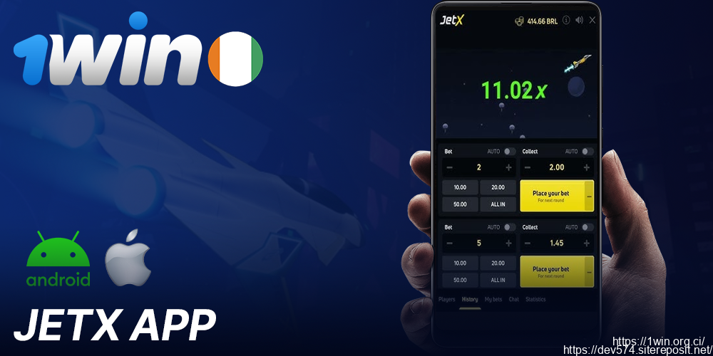 1Win application mobile pour jouer à JetX