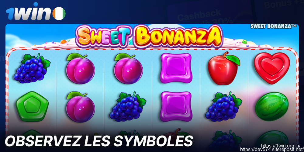 Regardez les symboles de Sweet Bonanza sur 1Win